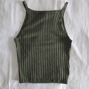 H&M Olive Green Fitted Ribbed Tank Top